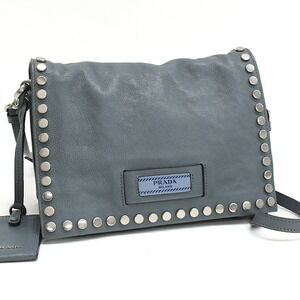Prada Etiquet Crossbody Shoulder Bag GLACE CALF Leather Blue Grey